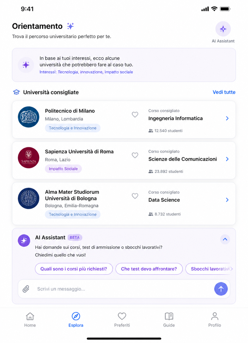 Funzionalità dell'app thefaculty
